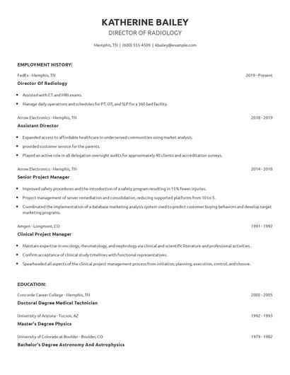 Director Of Radiology Resume