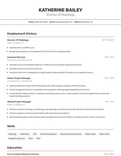 Director Of Radiology Resume