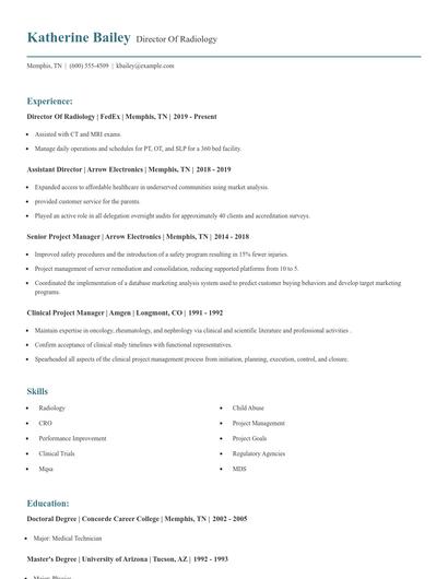 Director Of Radiology Resume