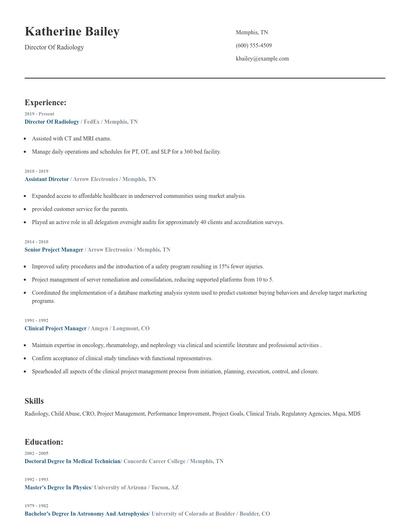 Director Of Radiology Resume