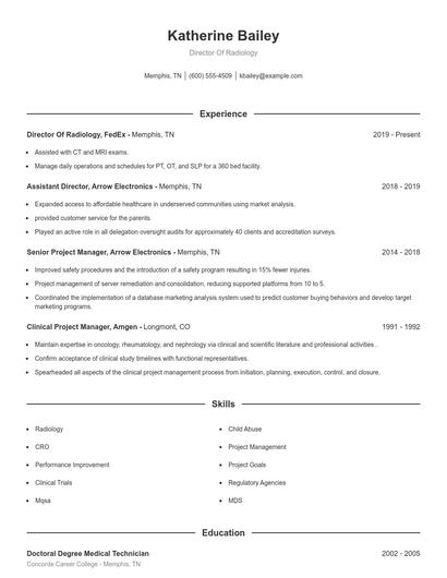 Director Of Radiology Resume