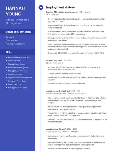 Director Of Records Management Resume