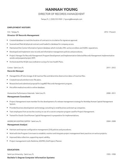 Director Of Records Management Resume