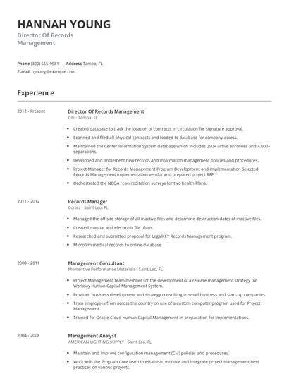 Director Of Records Management Resume