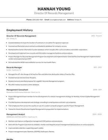 Director Of Records Management Resume
