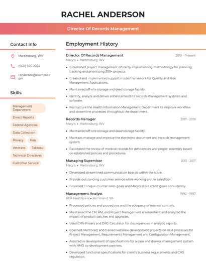 Director Of Records Management Resume