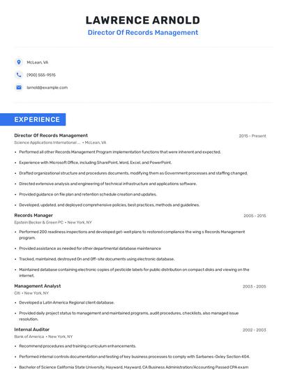 Director Of Records Management Resume