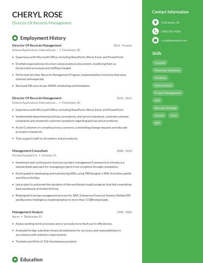 Director Of Records Management Resume