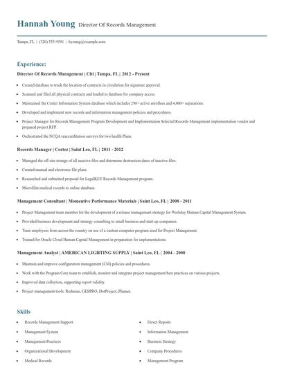 Director Of Records Management Resume
