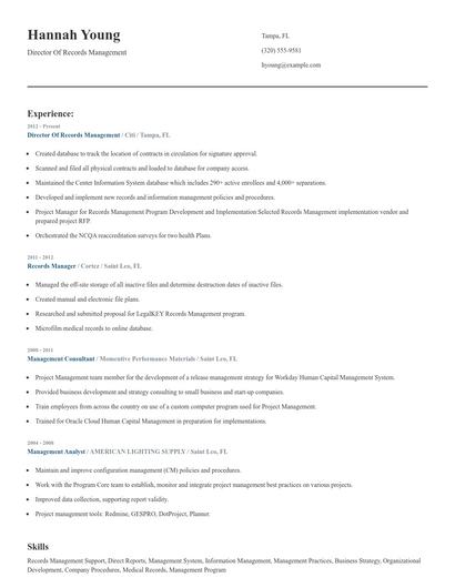 Director Of Records Management Resume
