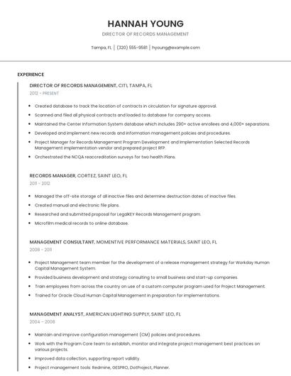Director Of Records Management Resume