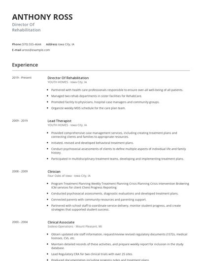 Director Of Rehabilitation Resume