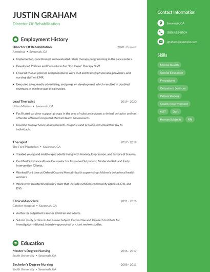 Director Of Rehabilitation Resume