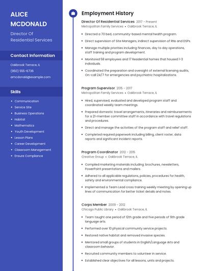 Director Of Residential Services Resume