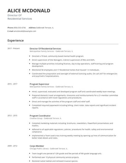 Director Of Residential Services Resume
