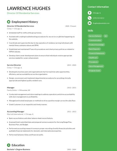Director Of Residential Services Resume