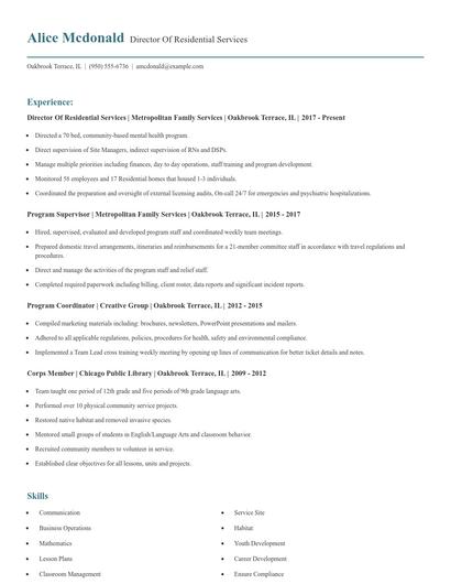 Director Of Residential Services Resume