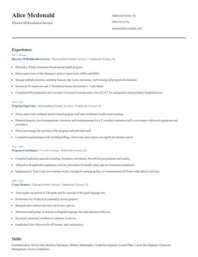 Director Of Residential Services Resume