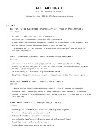 Director Of Residential Services Resume