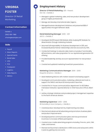 Director Of Retail Marketing Resume