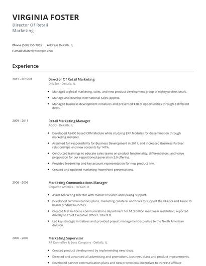 Director Of Retail Marketing Resume