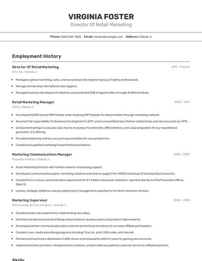 Director Of Retail Marketing Resume