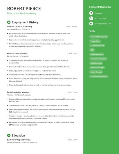 Director Of Retail Marketing Resume