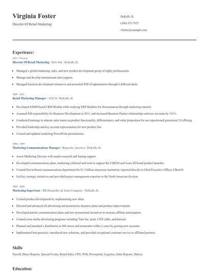 Director Of Retail Marketing Resume