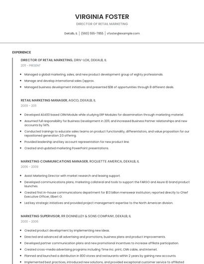 Director Of Retail Marketing Resume