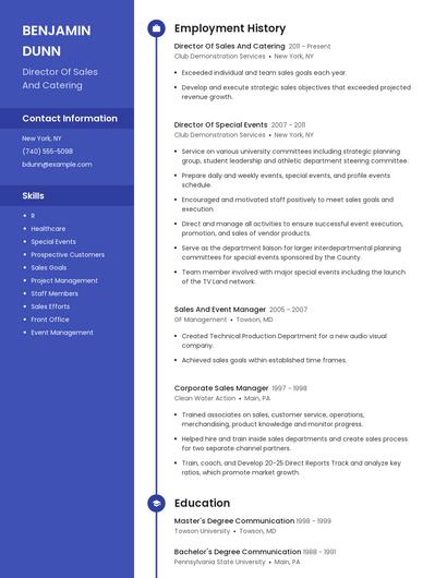 Director Of Sales And Catering Resume