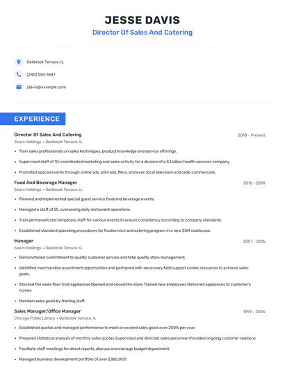 Director Of Sales And Catering Resume