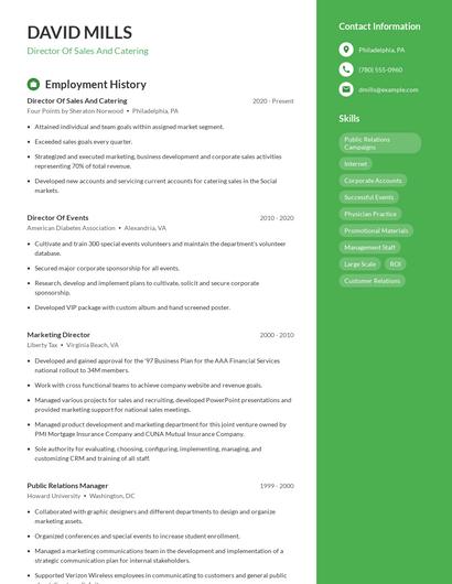 Director Of Sales And Catering Resume