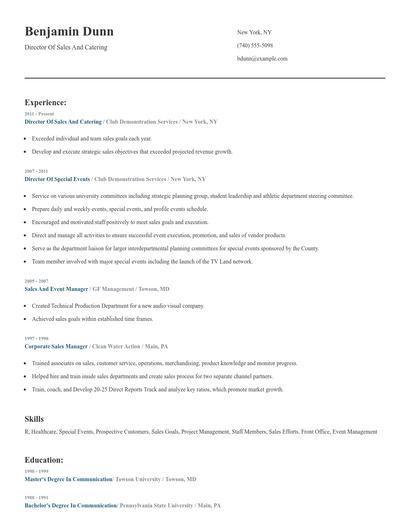 Director Of Sales And Catering Resume
