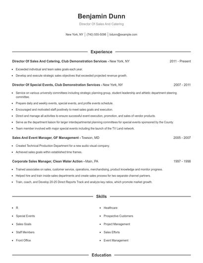 Director Of Sales And Catering Resume