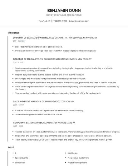 Director Of Sales And Catering Resume
