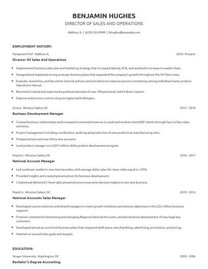 Director Of Sales And Operations Resume