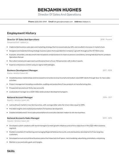 Director Of Sales And Operations Resume