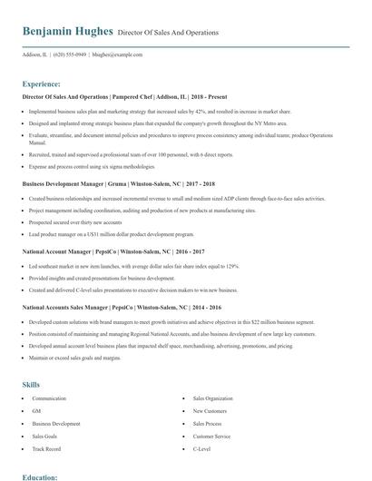 Director Of Sales And Operations Resume