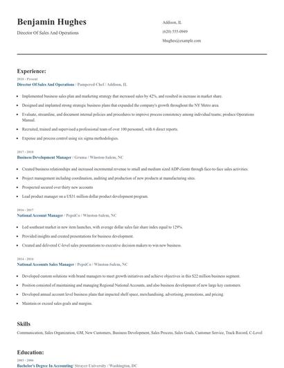 Director Of Sales And Operations Resume