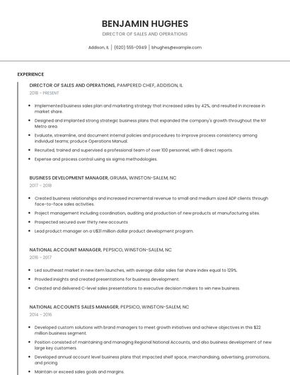 Director Of Sales And Operations Resume