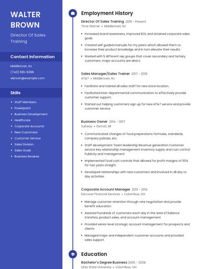 Director Of Sales Training Resume