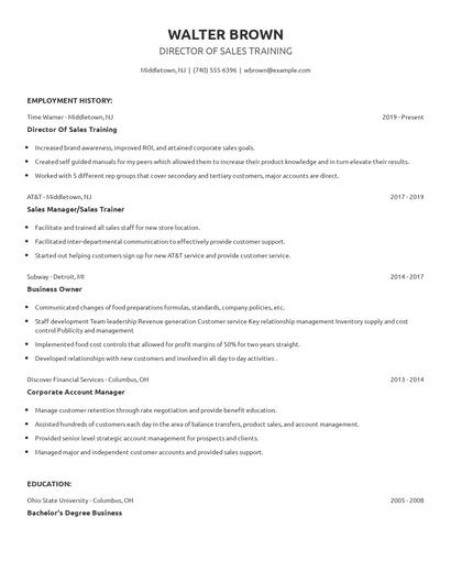 Director Of Sales Training Resume