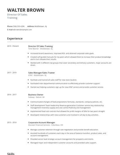 Director Of Sales Training Resume
