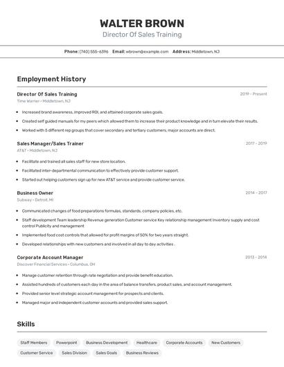Director Of Sales Training Resume