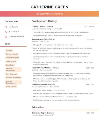 Director Of Sales Training Resume