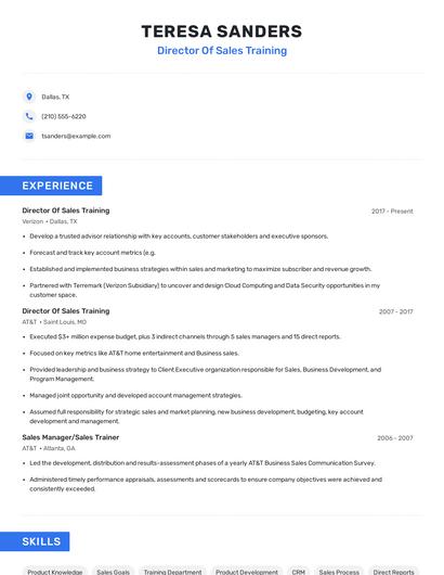 Director Of Sales Training Resume