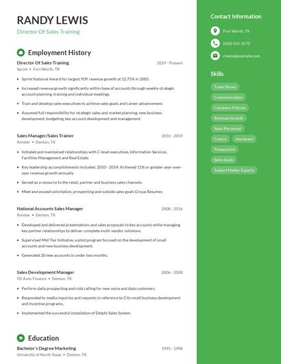 Director Of Sales Training Resume