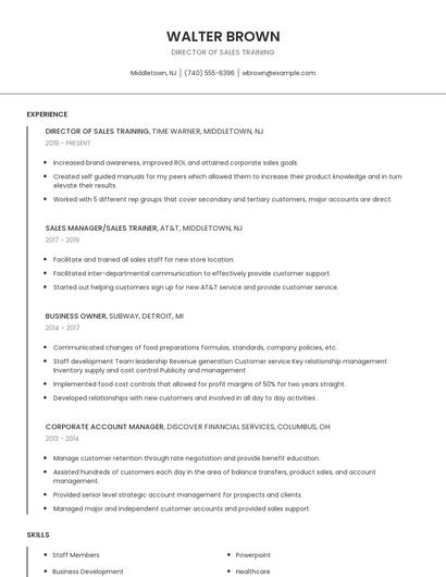 Director Of Sales Training Resume