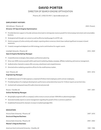 Director Of Search Engine Optimization Resume