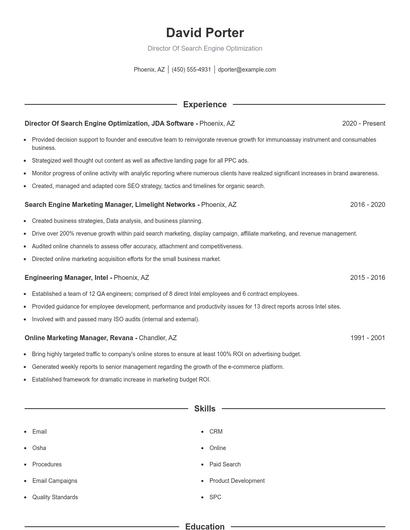 Director Of Search Engine Optimization Resume